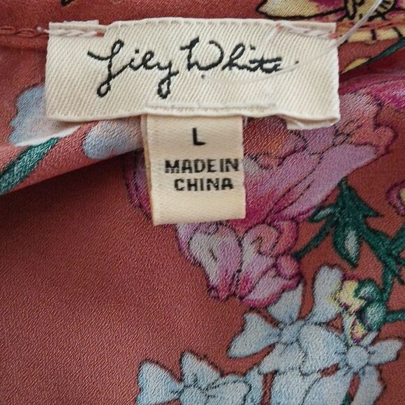 Lily White rust color floral print blouse Sz L NWOT - Picture 5 of 5